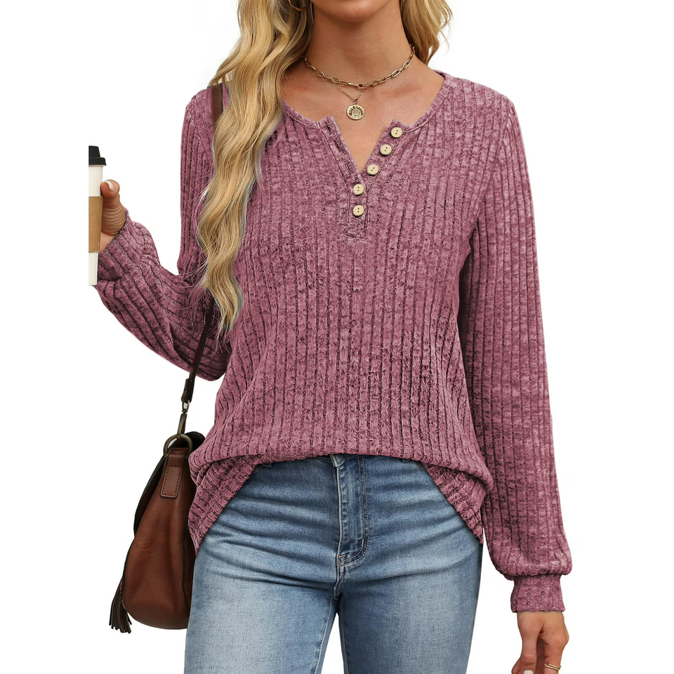 Fantaslook Henley Long Sleeve Shirts for Women Casual Tunic Tops Fall Dressy Blouses Lightweight Pullover