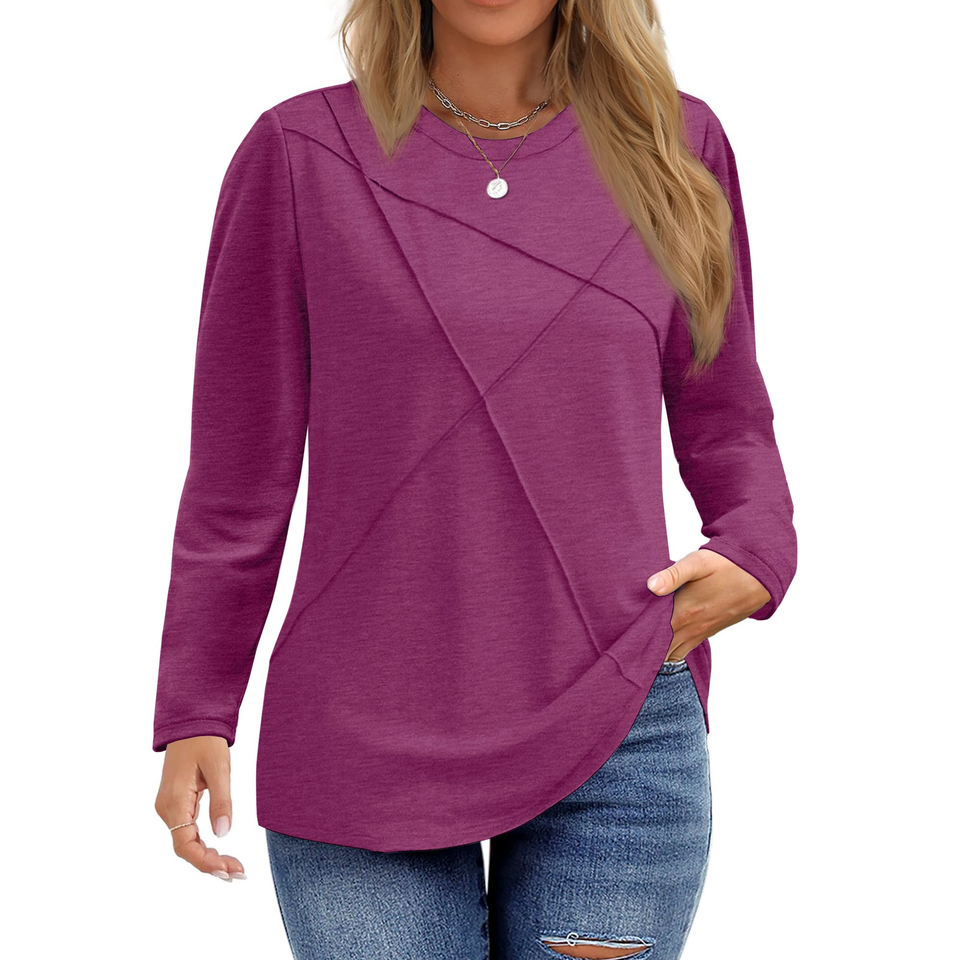 Fantaslook Women Plus Size Tops Pleated Crewneck Long Sleeve Shirts Dressy Casual Blouses Fall Tunic Tops