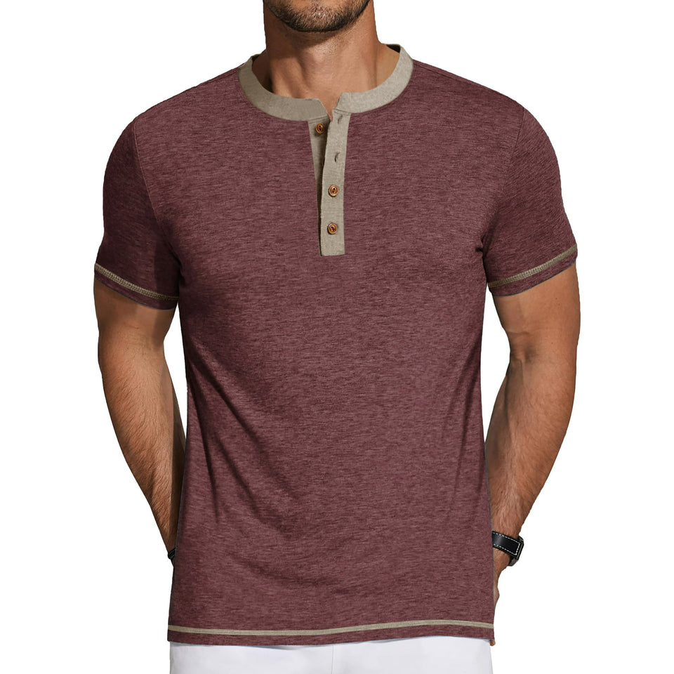 GENTS BLISS Henley Men Shirts Short Sleeve T-shirts for Men Crew Neck Color Block Men Shirts