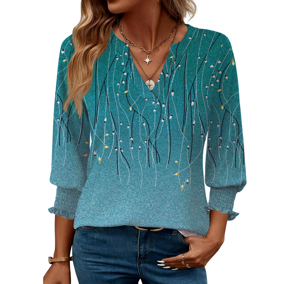 Fantaslook 3/4 Sleeve Womens Tops Dressy Casual Blouses V Neck Work Shirts Trendy Tops with Smocked Cuffs