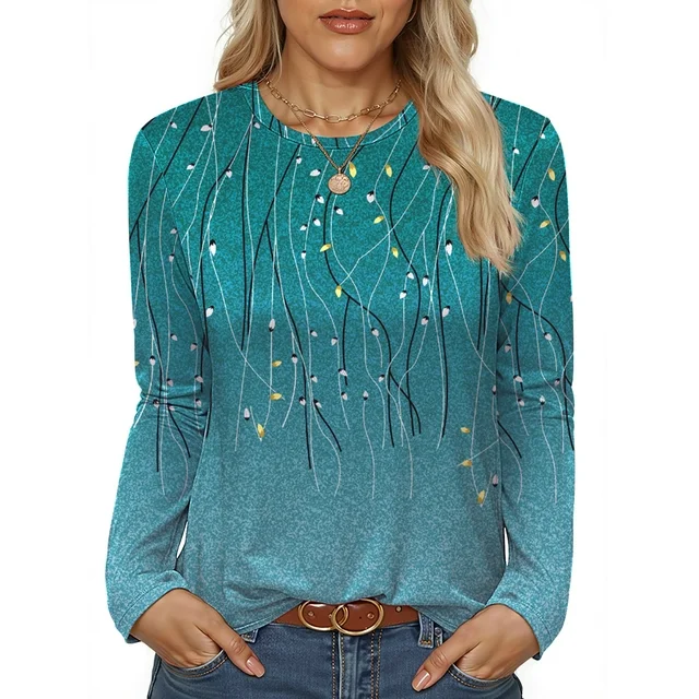 Fantaslook Women Tunic Tops Casual Long Sleeve Shirts Crew Neck Fall Tops Basic Tees Floral Dressy Blouses