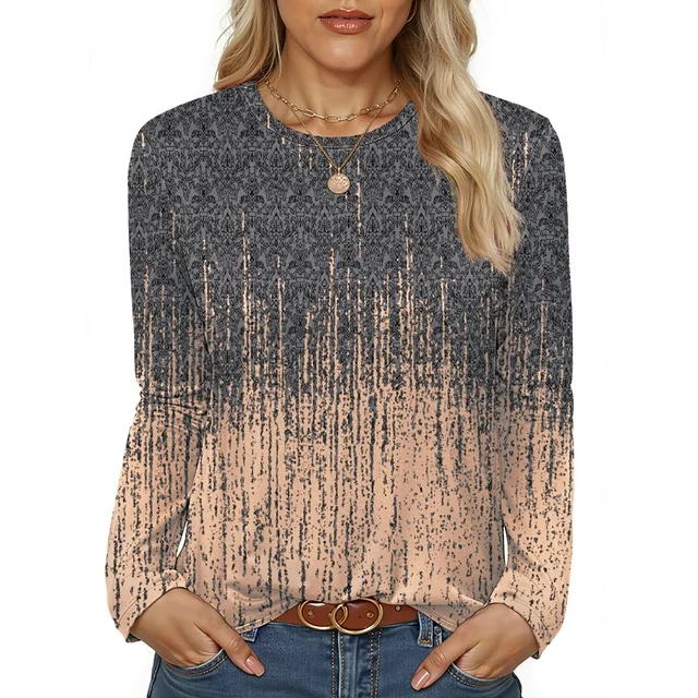 Fantaslook Women Tunic Tops Casual Long Sleeve Shirts Crew Neck Fall Tops Basic Tees Floral Dressy Blouses