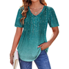 Fantaslook Blouses for Women Dressy Casual V Neck Pleated Tunic Tops Summer Short Sleeve Boho Shirts