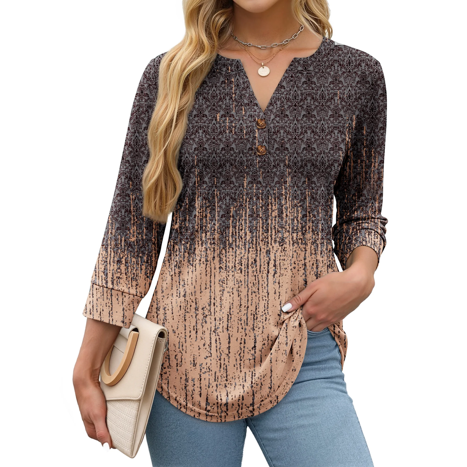 Fantaslook Womens Blouses 3/4 Sleeve V Neck Henley Shirts Dressy Casual Tops Summer Fall Fashion Clothes