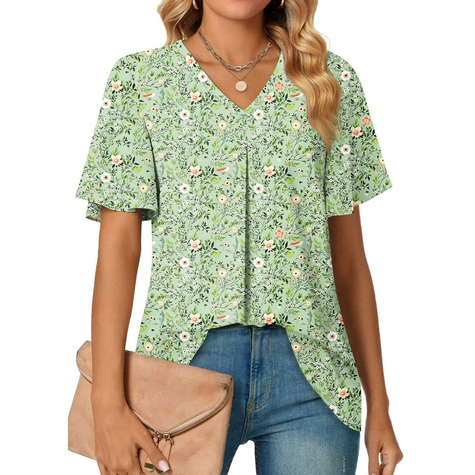 Fantaslook Womens Tops Dressy Blouses V Neck Short Sleeve Tunic Tops Casual Work Shirts