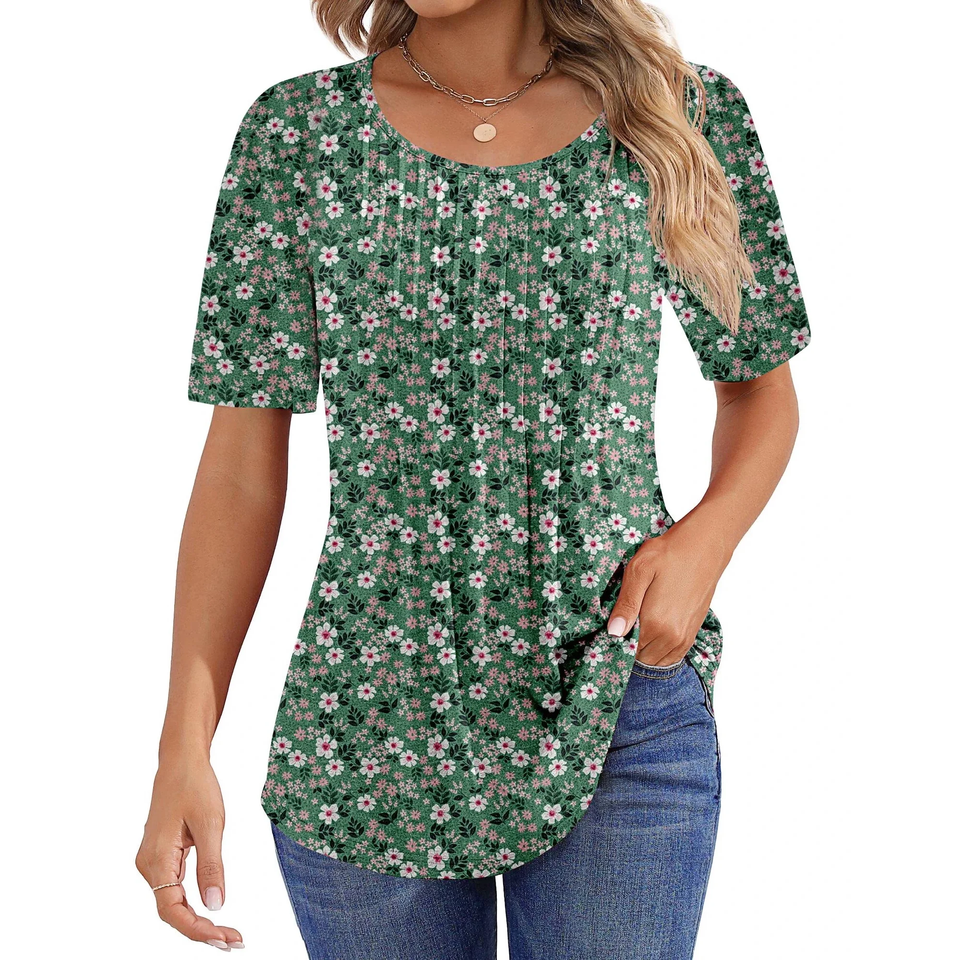 Fantaslook Blouses for Women Pleated Short Sleeve Tunic Tops Dressy Casual Summer Shirts