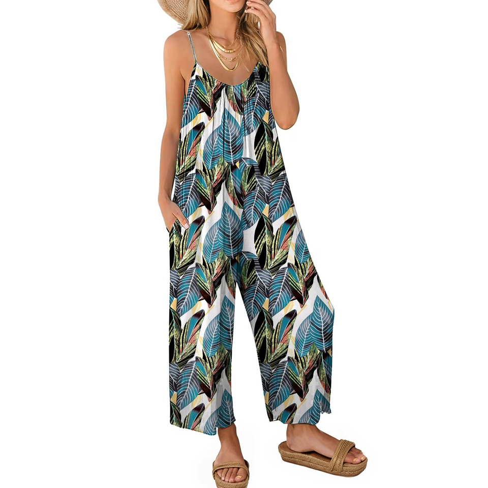 Fantaslook Jumpsuits for Women Casual Sleeveless Spaghetti Strap Rompers Boho Wide Leg Jumpsuits Overalls Dressy Trendy Outfits Clothes