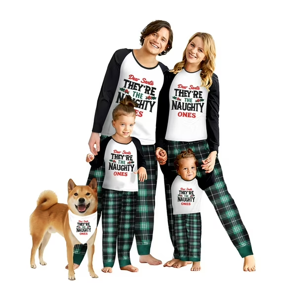 FANTASLOOK CHRISTMAS PAJAMAS SETS FOR FAMILY LONG SLEEVE TOPS AND PLAID PANTS HOLIDAY COUPLES LOUNGE SETS CASUAL FESTIVAL OUTFITS-Pet