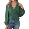 Fantaslook Deep V Neck Womens Tops Fall Long Puff Sleeve Shirts Dressy Casual Tunic Blouses