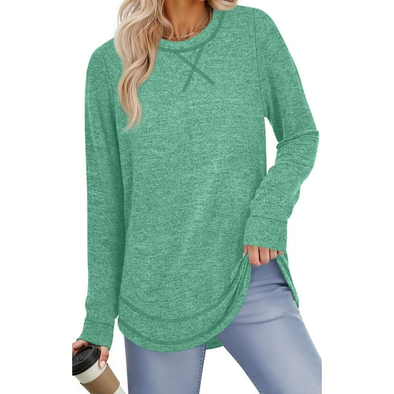 Fantaslook Lightweight Sweatshirts for Women Long Sleeve Crew Neck Tops Casual Curved Hem Shirts