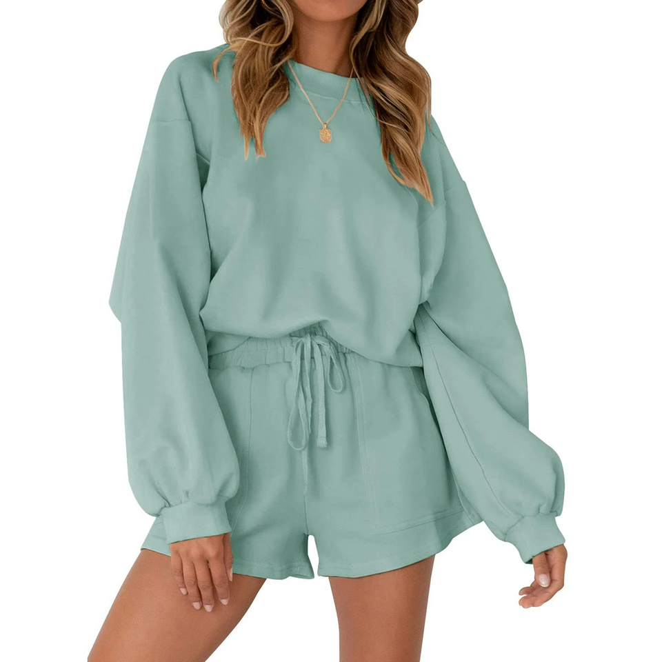 Fantaslook Pajama Sets for Women Two Piece Outfits Long Sleeve Sweatshirts Lounge Sets Casual Tops and Shorts Fall Outfits