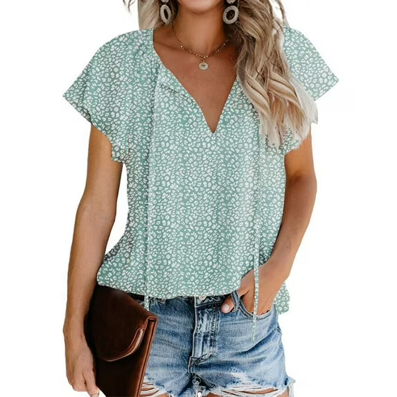 Fantaslook Blouses for Women Floral Boho Summer Tops V Neck Short Sleeve Shirts