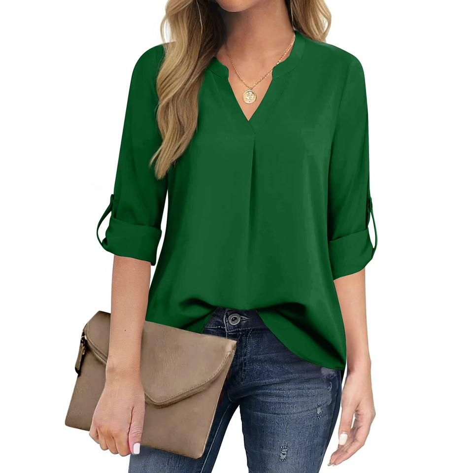 Fantaslook Womens Blouses 3/4 Sleeve V Neck Work Shirts Dressy Tops Chiffon Office Wear