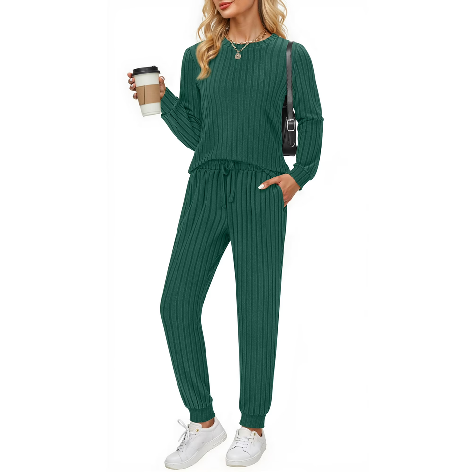 Fantaslook Two Piece Sets for Women Lounge Sets Casual Long Sleeve Tops and Long Pants Vacation Travel Fall Outfits Pajama Sets