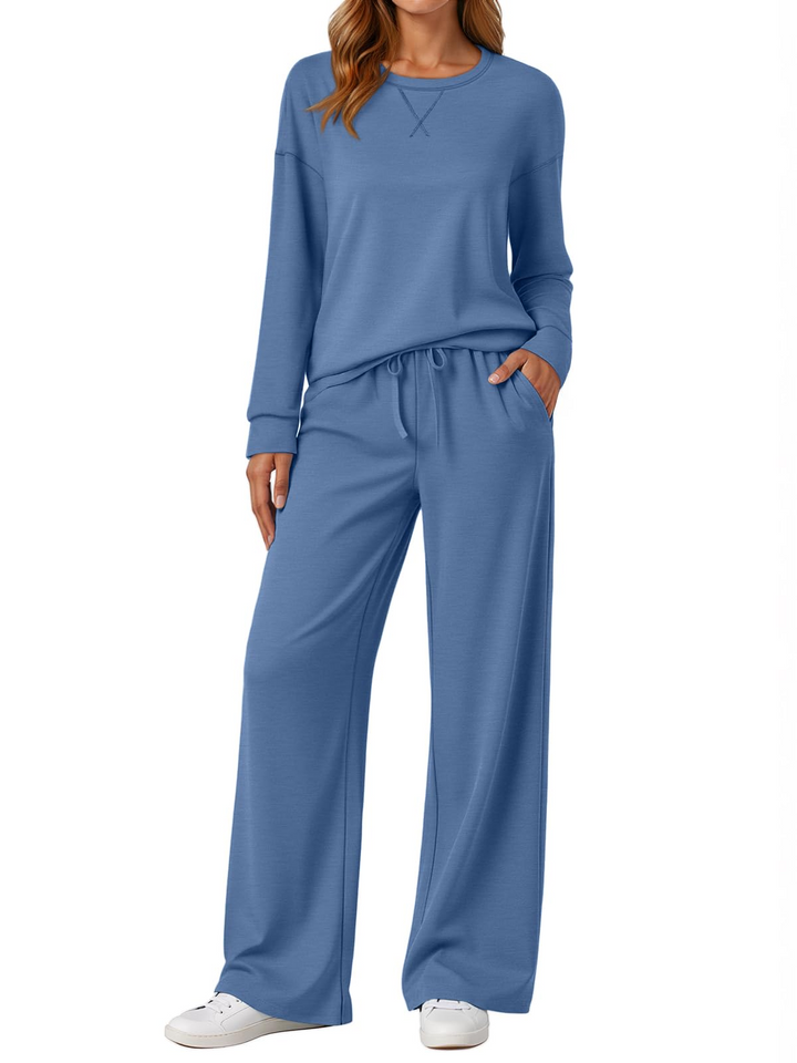 Fantaslook 2 Piece Womens Lounge Sets Casual Travel Outfits Fall Matching Sweatsuits Long Sleeve Sweatshirt and Wid Leg Pant Pajamas Set