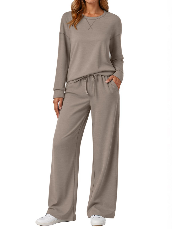 Fantaslook 2 Piece Womens Lounge Sets Casual Travel Outfits Fall Matching Sweatsuits Long Sleeve Sweatshirt and Wid Leg Pant Pajamas Set