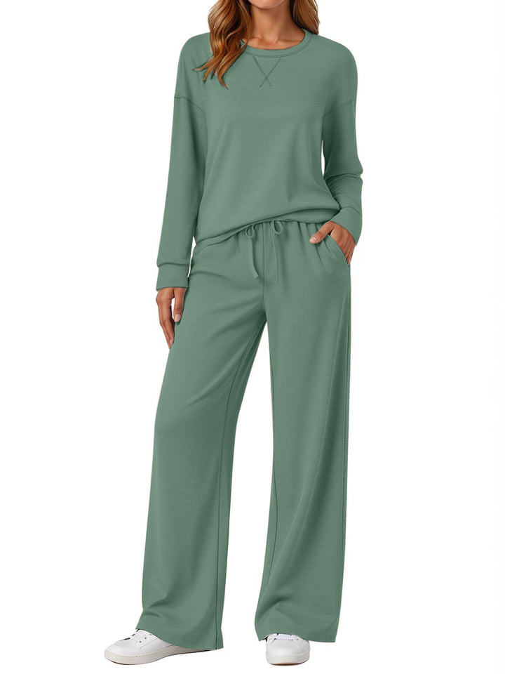 Fantaslook 2 Piece Womens Lounge Sets Casual Travel Outfits Fall Matching Sweatsuits Long Sleeve Sweatshirt and Wid Leg Pant Pajamas Set