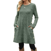 Fantaslook Long Sleeve Womens Dresses Crew Neck Buttons Tunic Dress with Pockets