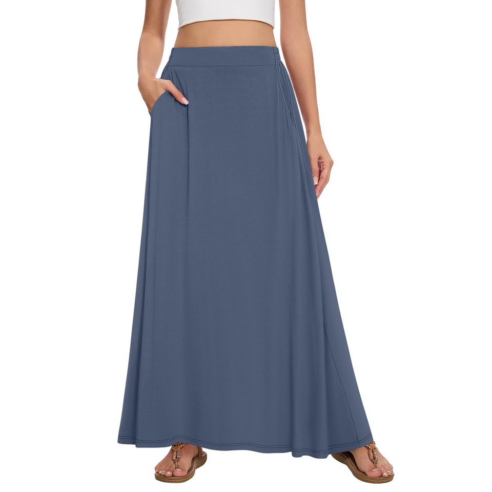 Fantaslook Long Skirts for women Boho Casual Maxi Skirt Trendy Elastic Waist Flowy Skirts with Pockets