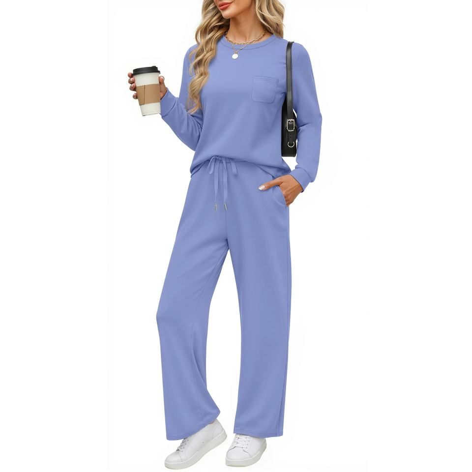 Fantaslook Two Piece Lounge Sets for Women Fall Outfits Long Sleeve Tops Wide Leg Pants Matching Sets Vacation Travel Outfits