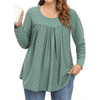 Fantaslook Plus Size Tops For Women Eyelet Long Sleeve Tunic Blouse Crew Neck Pleated Curved Hem Shirts