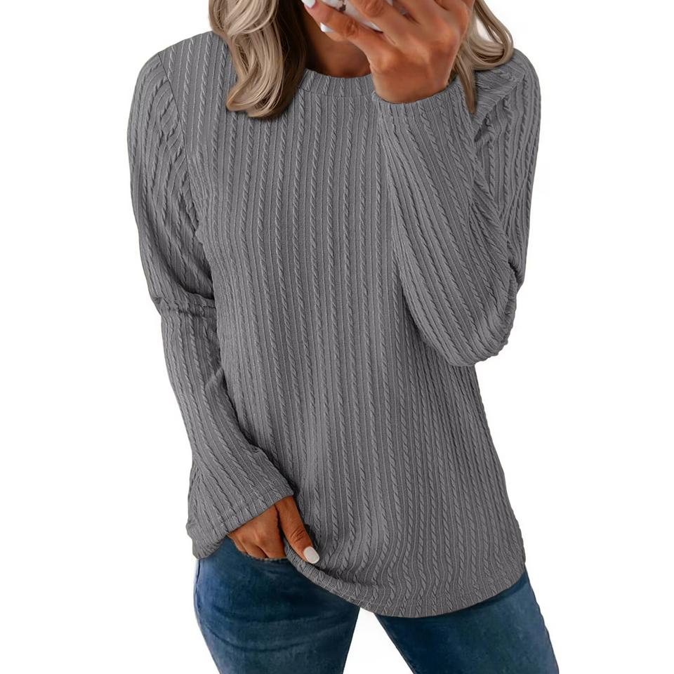 Fantaslook Textured Tops for Women Crew Neck Long Sleeve Shirts Fall Blouses Casual Basic Tee