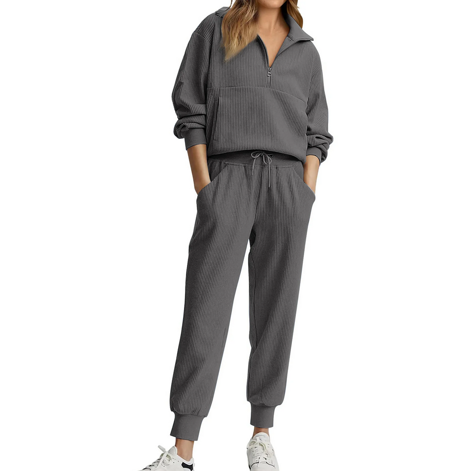 Fantaslook Womens 2 Piece Outfits Long Sleeve Half Zip Sweatsuits with Pockets Pullover Lounge Set