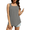 Fantaslook Tank Tops for Women Pleated Square Neck Sleeveless Summer Tops Curved Hem Flowy Shirts