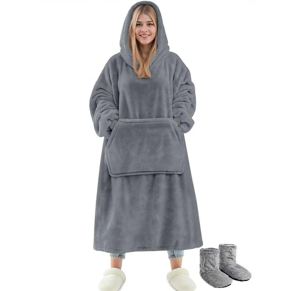 Fantaslook Wearable Blanket Hoodie Sweatshirt for Women and Men, Warm and Cozy Blanket Hoodie, Flannel Blanket with Sleeves and Giant Pocket