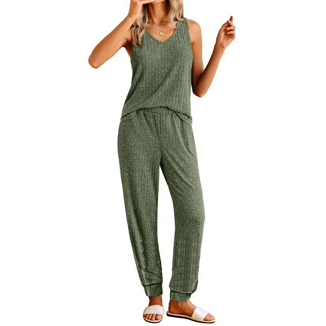 Fantaslook Womens Pajamas Sets V Neck Tank Tops and Long Pants Two Piece Lounge Sets Summer Oufits Loungewear
