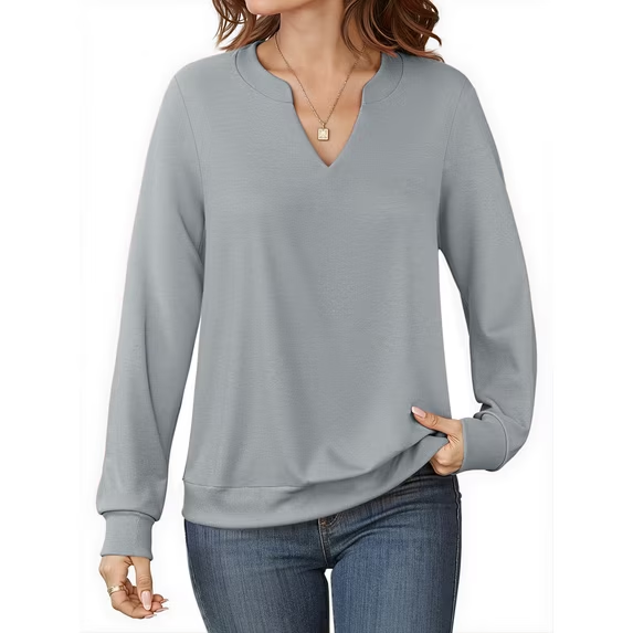 Fantaslook V Neck Sweatshirts for Women Pullover Long Sleeve Shirts Tunic Fall Tops Casual Lightweight Sweatshirts