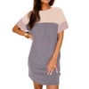 Fantaslook Summer Color Block Dresses for Women Crewneck Short Sleeve T shirts Dress Ribbed Dresses with Pockets