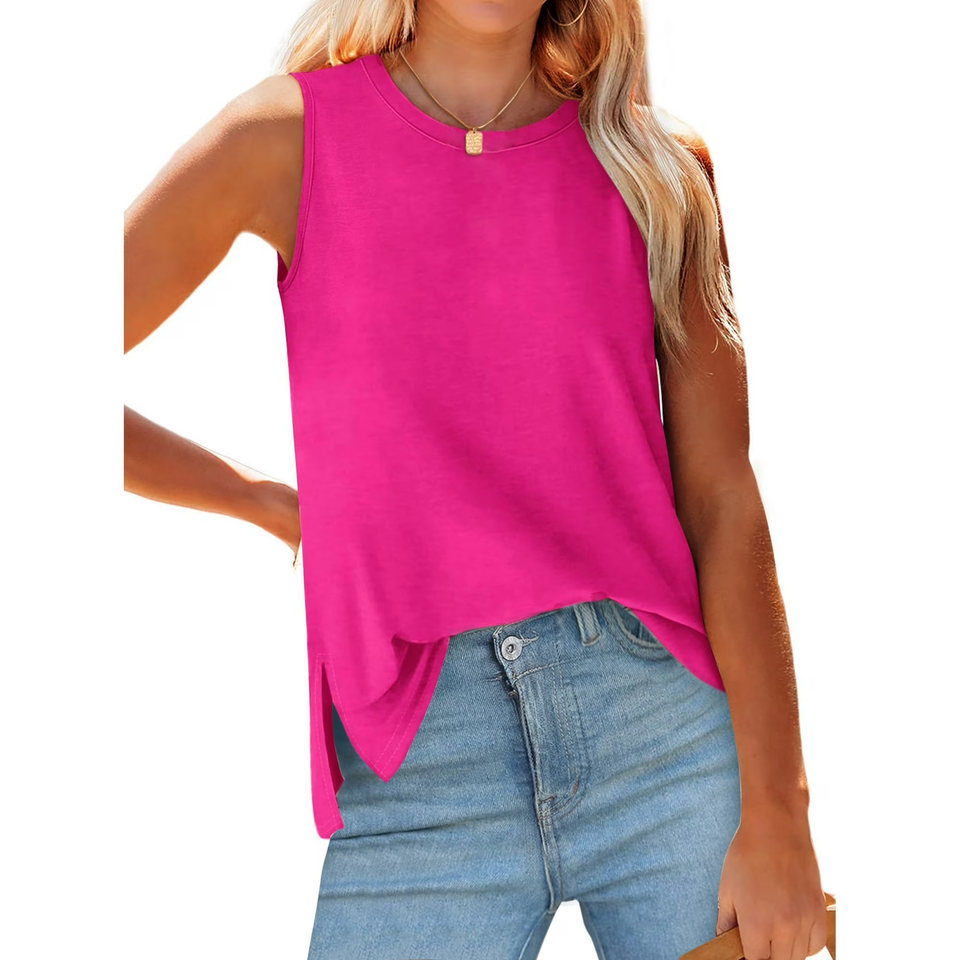 Fantaslook Womens Tank Tops Crewneck Casual Summer Side Split Sleeveless Shirts Floral Blouses