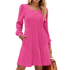 Fantaslook Fall Dresses for Women Square Neck Long Sleeve Dresses Casual Babydoll Sweater Dress