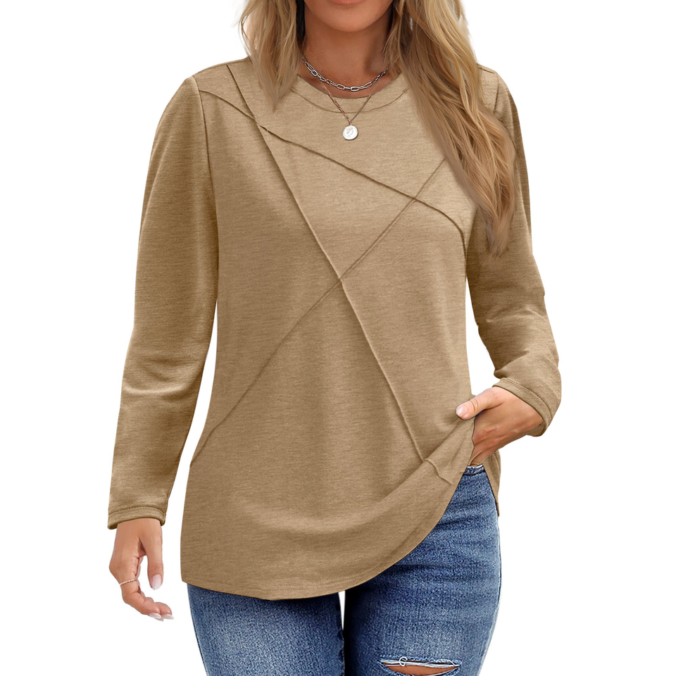 Fantaslook Women Plus Size Tops Pleated Crewneck Long Sleeve Shirts Dressy Casual Blouses Fall Tunic Tops