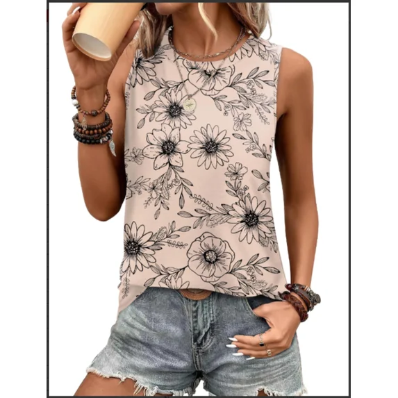 Fantaslook Womens Tank Tops Dressy Casual Sleeveless Blouses Crew Neck Pleated Tunic Shirts Summer Tops