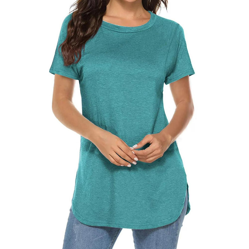 Fantaslook Short Sleeve T Shirts for Women Crew Neck Side Split Tunic Tops Casual Summer Shirts