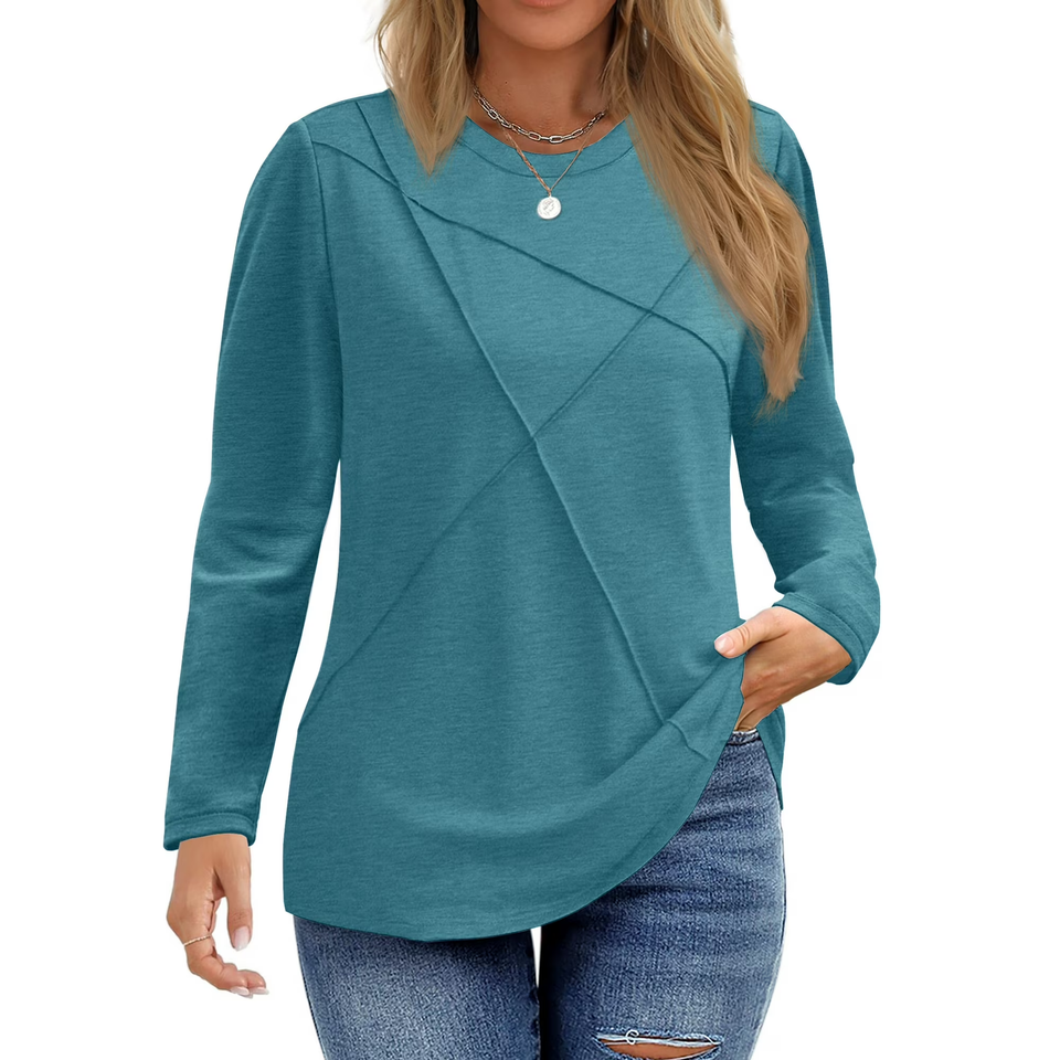 Fantaslook Women Plus Size Tops Pleated Crewneck Long Sleeve Shirts Dressy Casual Blouses Fall Tunic Tops