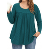 Fantaslook Plus Size Tops For Women Eyelet Long Sleeve Tunic Blouse Crew Neck Pleated Curved Hem Shirts