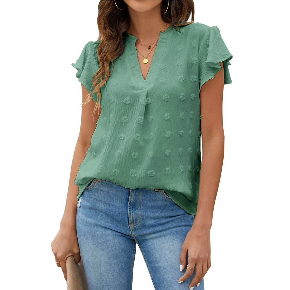 Fantaslook Blouses for Women Dressy V Neck Ruffle Sleeve Summer Tops Casual Flowy Shirts