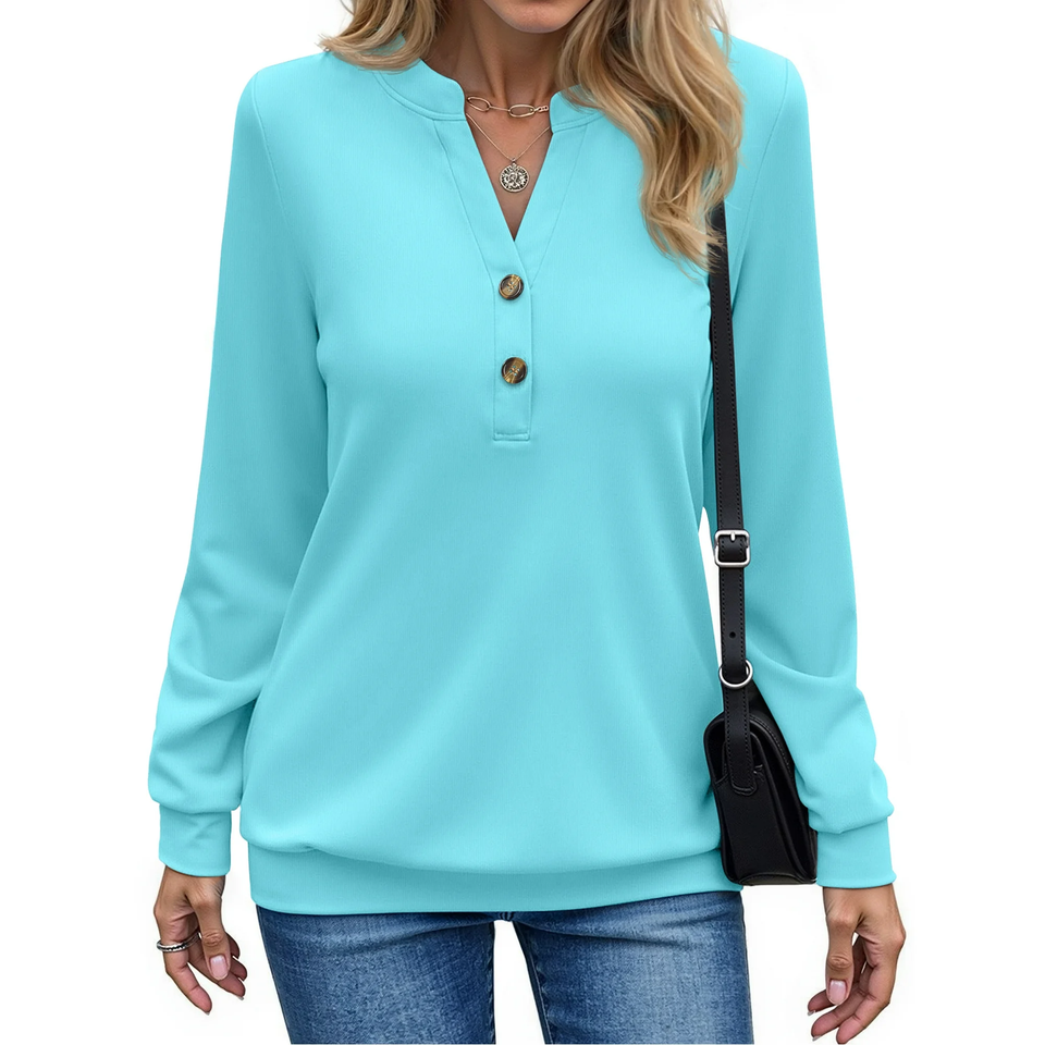 Fantaslook V Neck Sweatshirts for Women Casual Long Sleeve Shirts Button Pullover Tops Fashion Fall Outfits