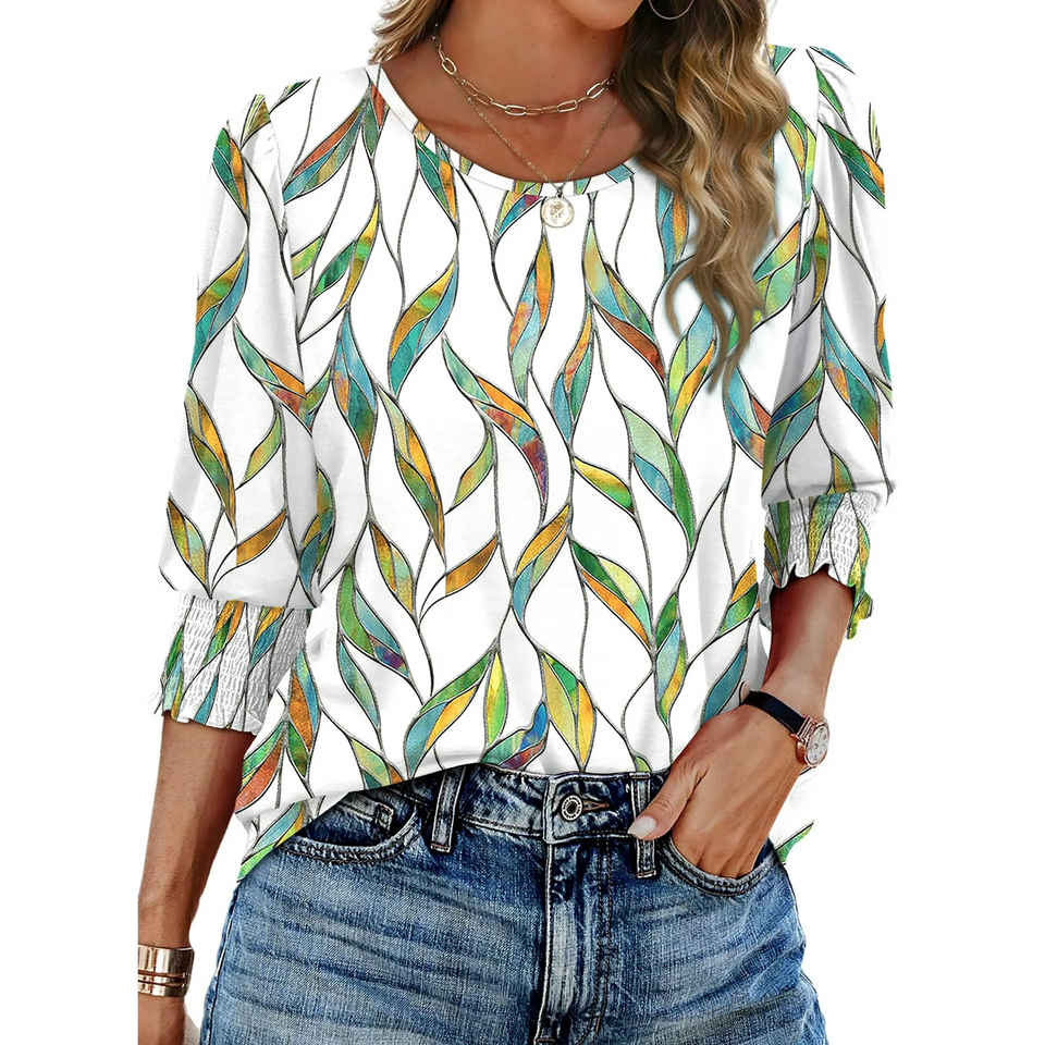 Fantaslook Blouses for Women Dressy Casual 3/4 Length Sleeve Womens Tops with Smocked Cuffs Fashion Shirts
