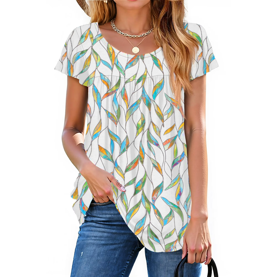 Fantaslook Womens Blouses Dressy Casual Pleated Tunic Tops Floral Ruffle Sleeve Summer Shirts