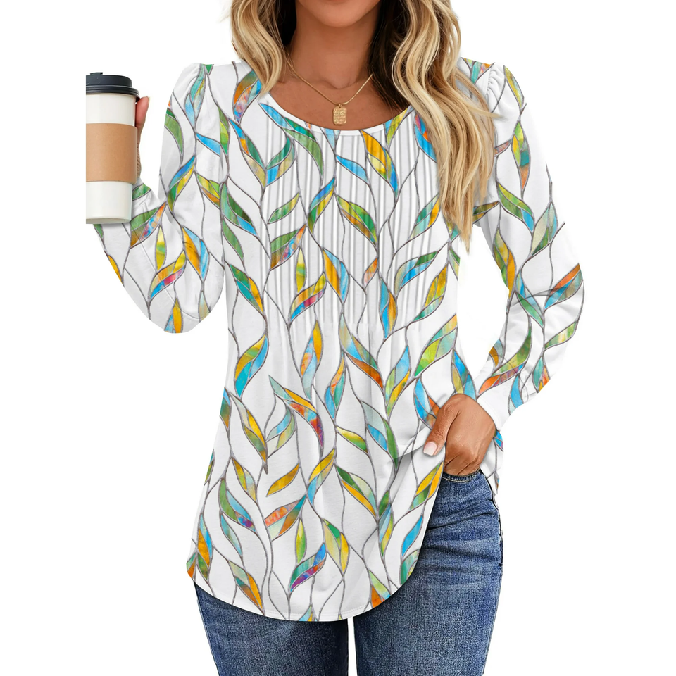 Fantaslook Pleated Blouses for Women Dressy Casual Long Sleeve Shirts Fall Tunic Tops