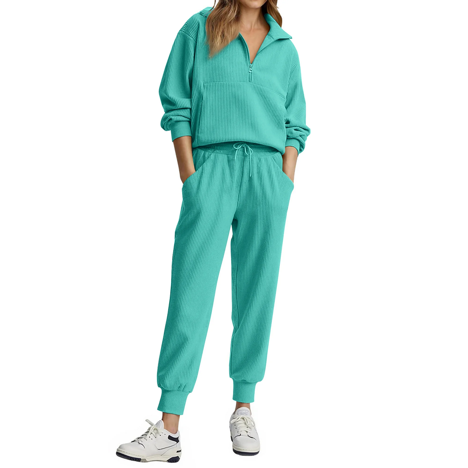 Fantaslook Womens 2 Piece Outfits Long Sleeve Half Zip Sweatsuits with Pockets Pullover Lounge Set