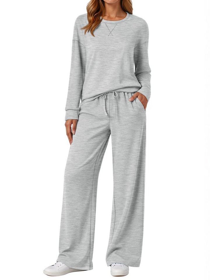 Fantaslook 2 Piece Womens Lounge Sets Casual Travel Outfits Fall Matching Sweatsuits Long Sleeve Sweatshirt and Wid Leg Pant Pajamas Set