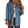 Fantaslook Denim jackets for Women Oversized Button Up Frayed Hem Shackets Fashion Jean Jacket With Pockets