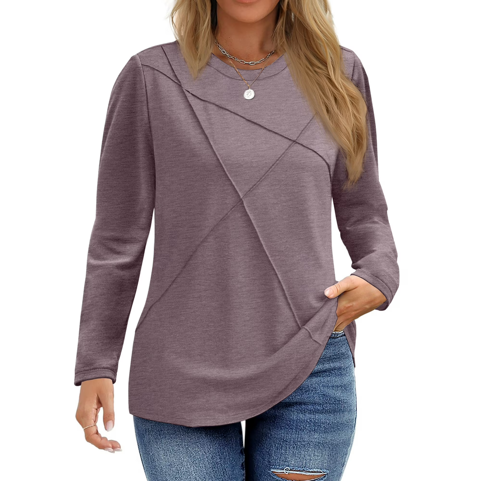 Fantaslook Women Plus Size Tops Pleated Crewneck Long Sleeve Shirts Dressy Casual Blouses Fall Tunic Tops