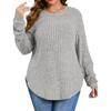 Fantaslook Womens Plus Size Tops Crewneck Long Sleeve Shirts Loose Tunic Tops Curved Hem Fall Pullover