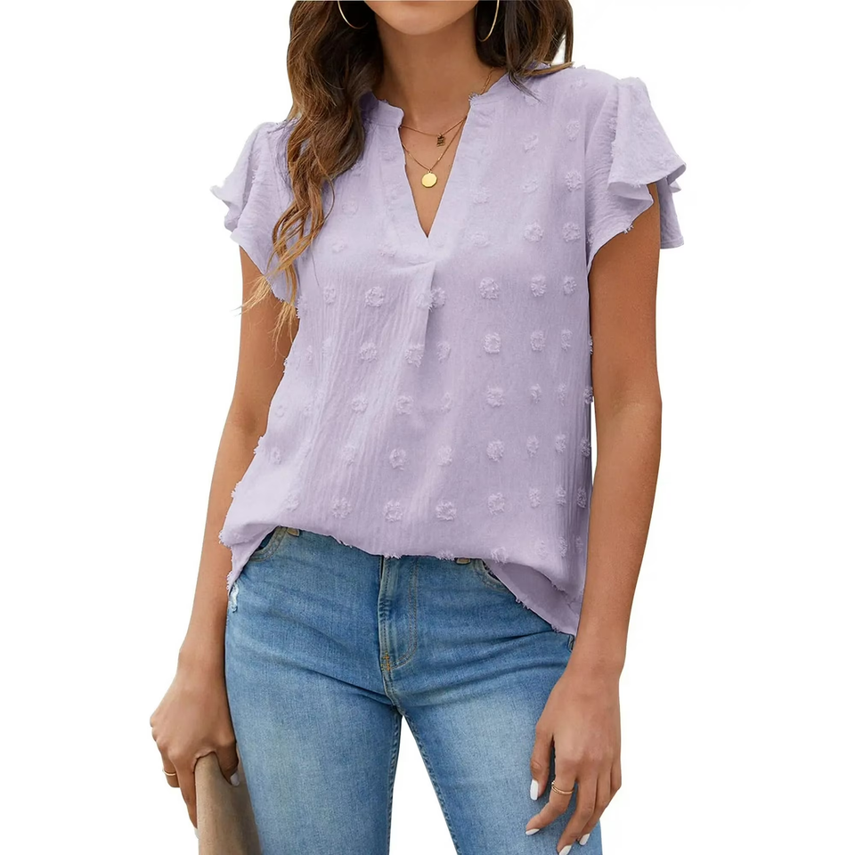 Fantaslook Blouses for Women Dressy V Neck Ruffle Sleeve Summer Tops Casual Flowy Shirts